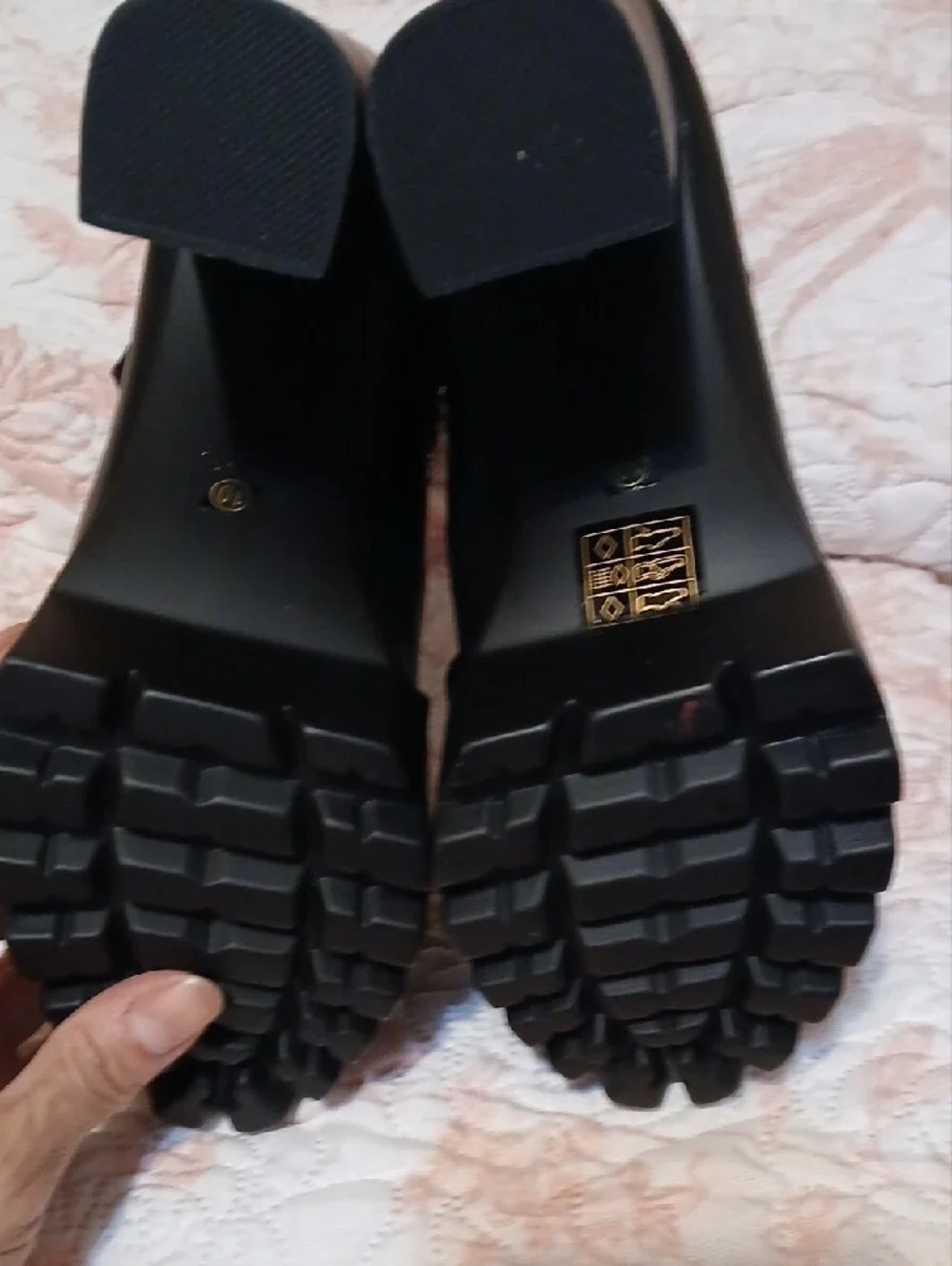 Women's Black Platform Heeled Ankle Boots with Front Zip